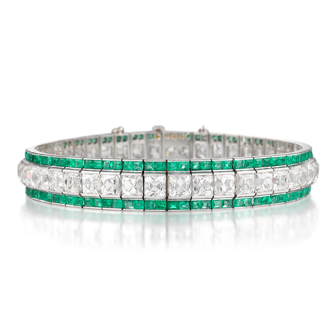 Art Deco Platinum Diamond  Emerald Bracelet  BraceletsBangles  Jewellery